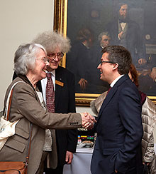 British Academy Foreign Secretary Dame Helen Wallace greets Commissioner Moedas (right), alongside Professor Sir Martyn Poliakoff of the Royal Society